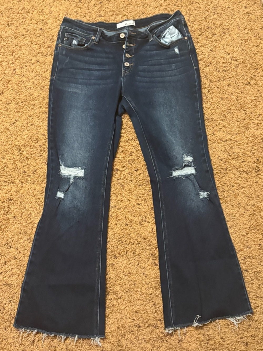 KanCan Dark Indigo Distressed Flare Jeans